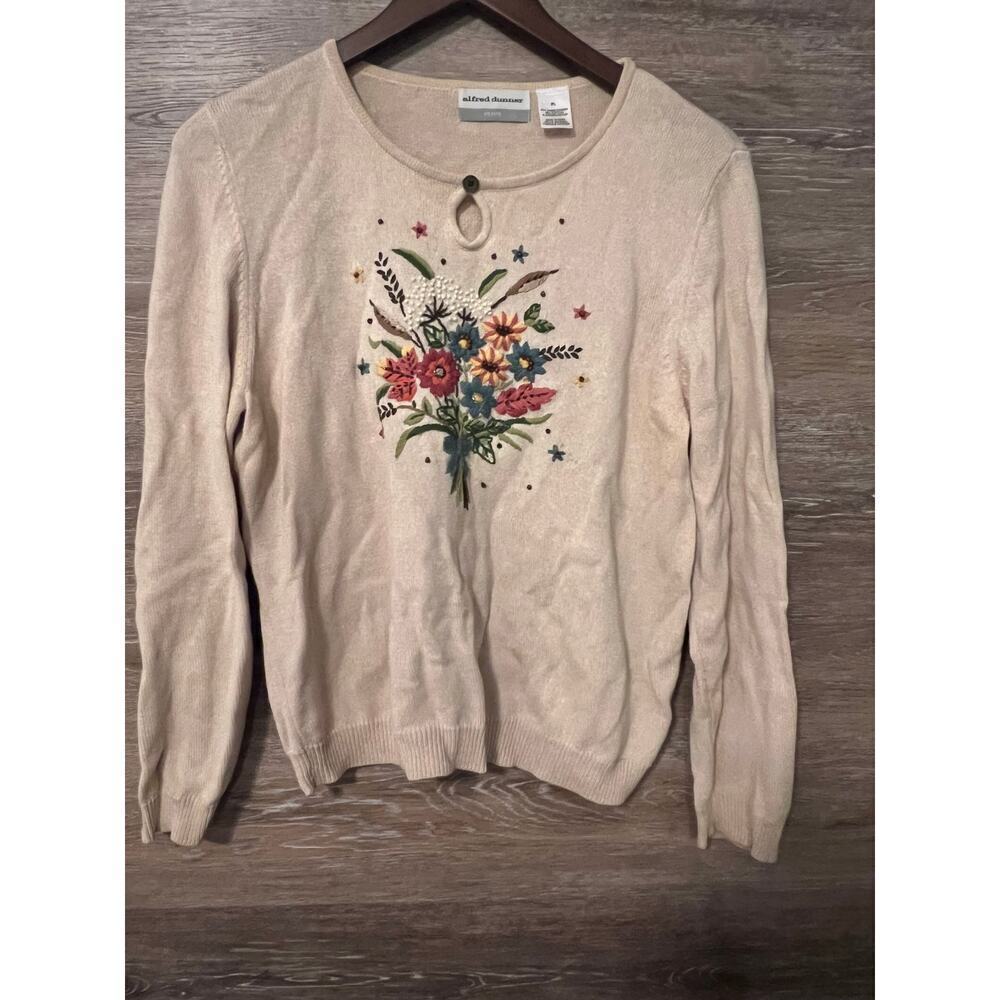 Vintage sweater Embroidered floral size PL large  Petite Alfred Dunner fall